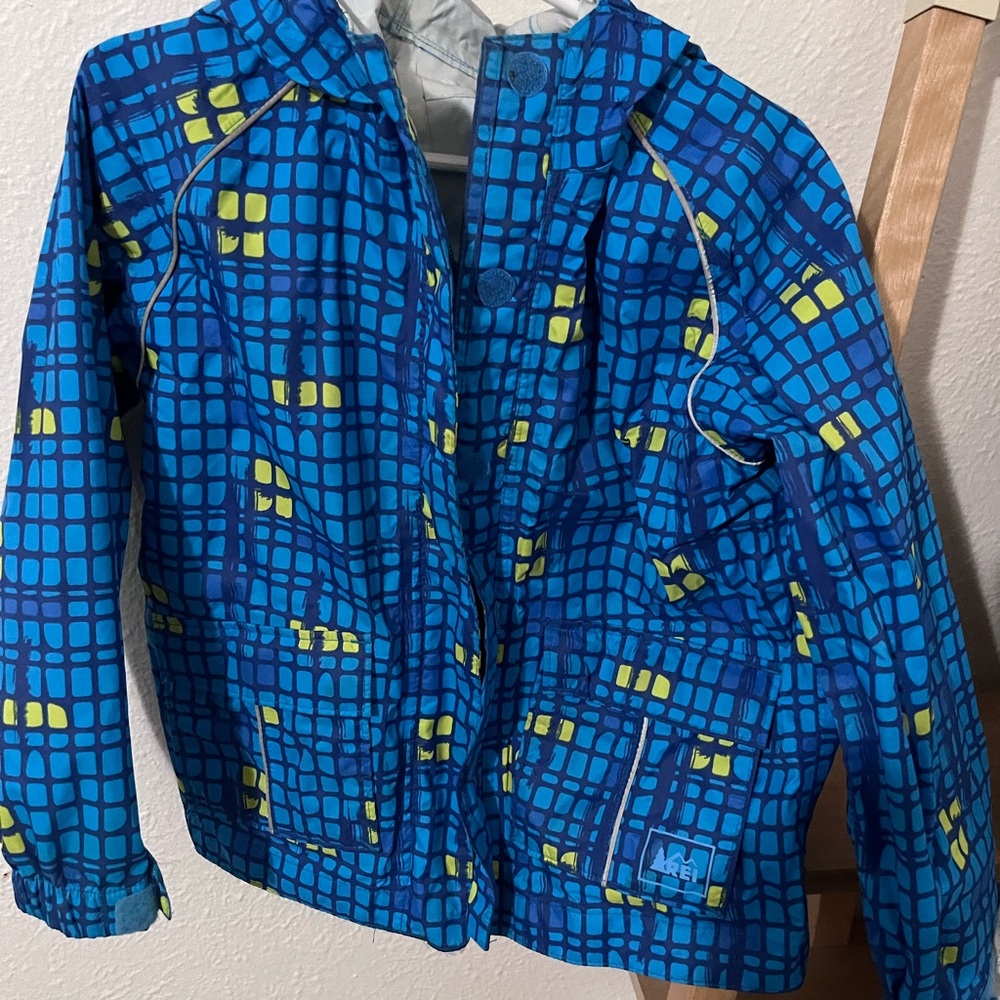 REI Kids Blue and Yellow Grid Raincoat